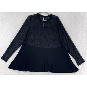 Torrid Black Star Mesh & Premium Ponte Peplum Shirt Womens Long Sleeve‎ Size 4X
